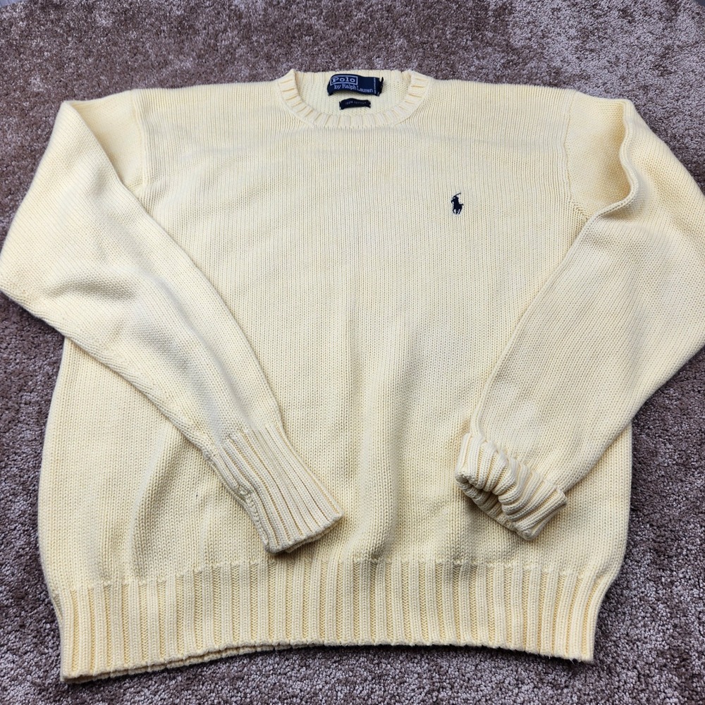 Polo Ralph Lauren Mens Yellow Cotton Crewneck Sweater Small Pony Logo Ribbed